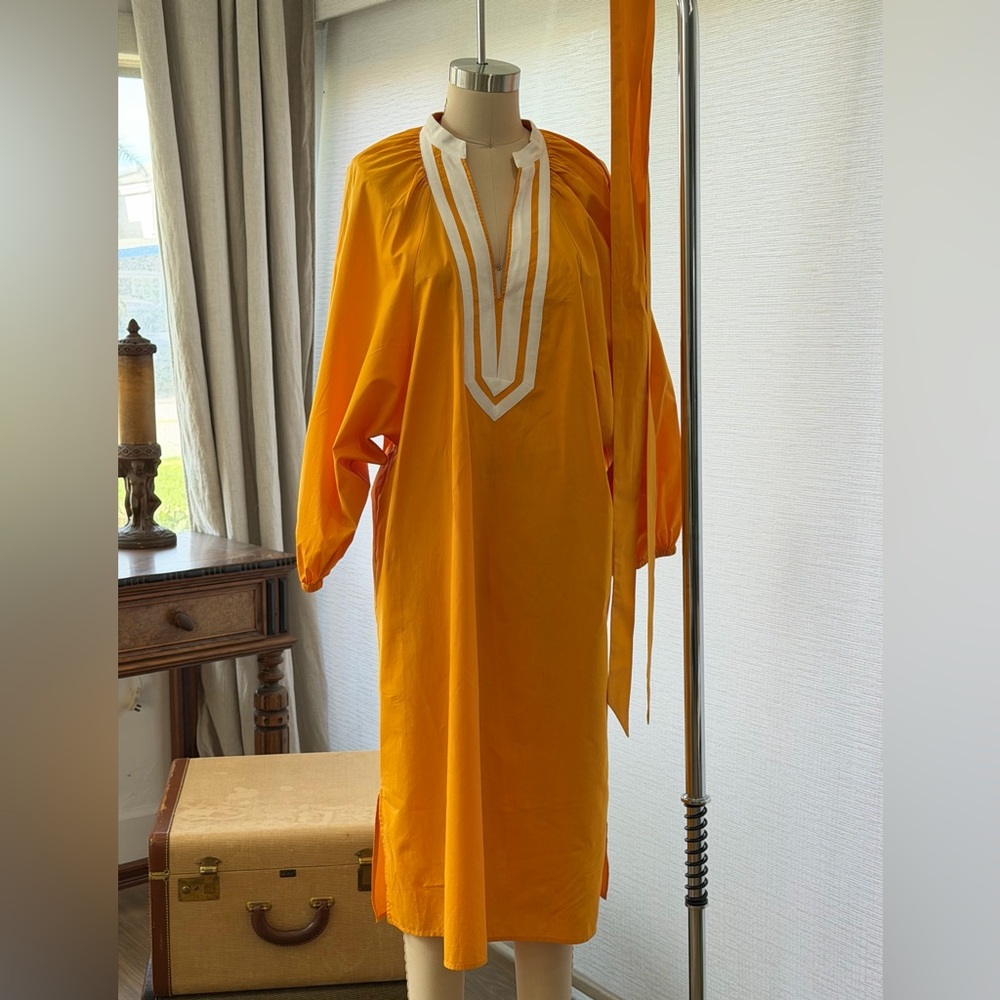 Tory Burch Orange Midi Dress with White Trim